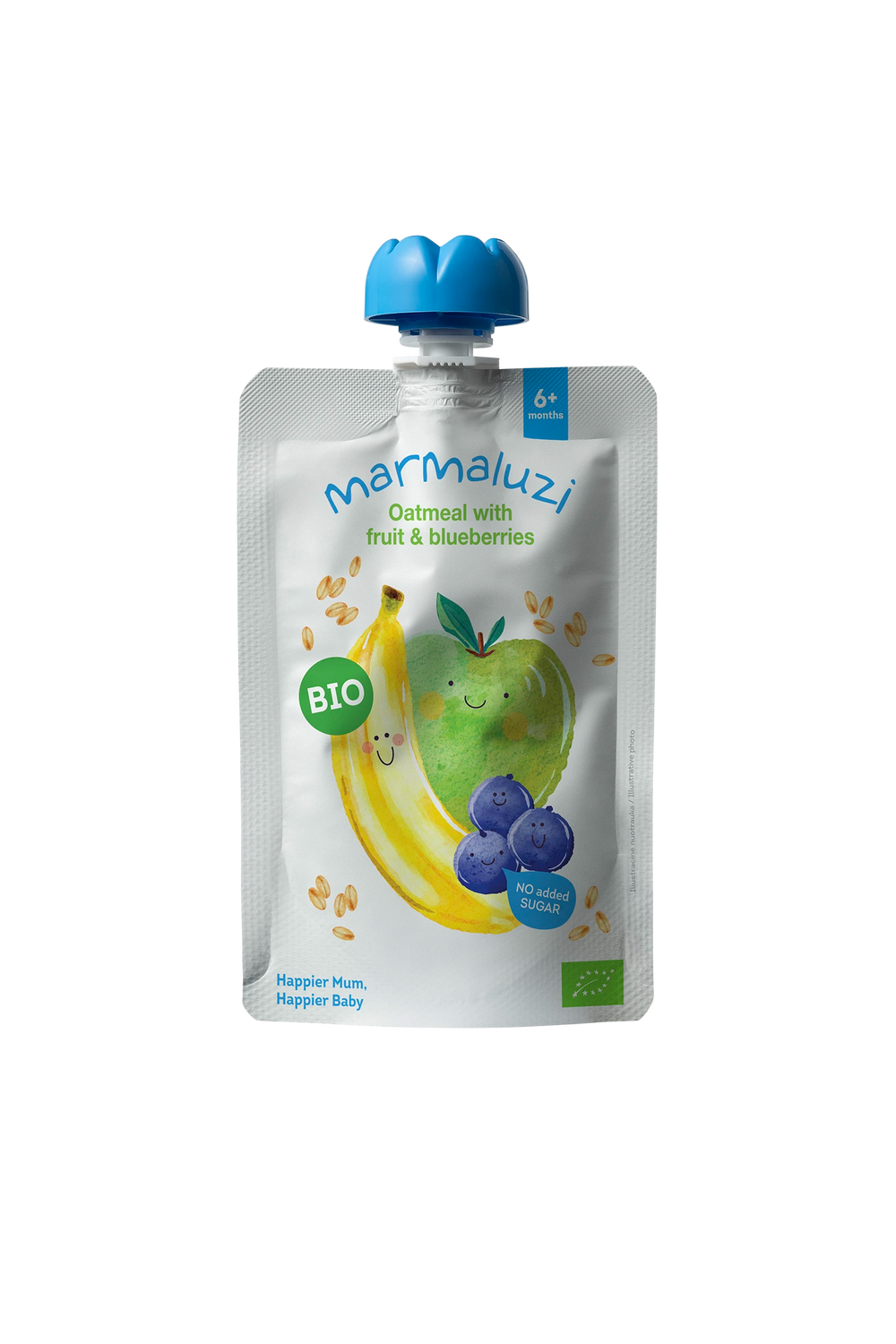 Ekologiška Obuolių, mėlynių, bananų, avižų tyrelė, 90g