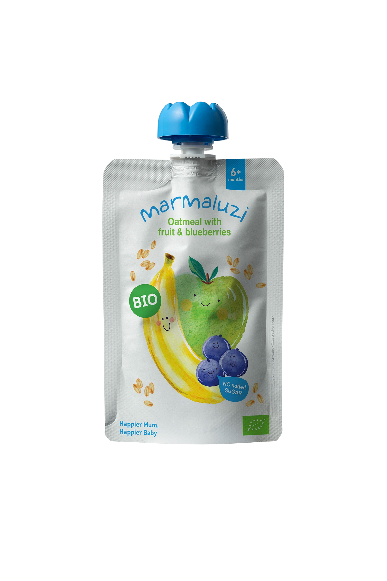 Ekologiška Obuolių, mėlynių, bananų, avižų tyrelė, 90g