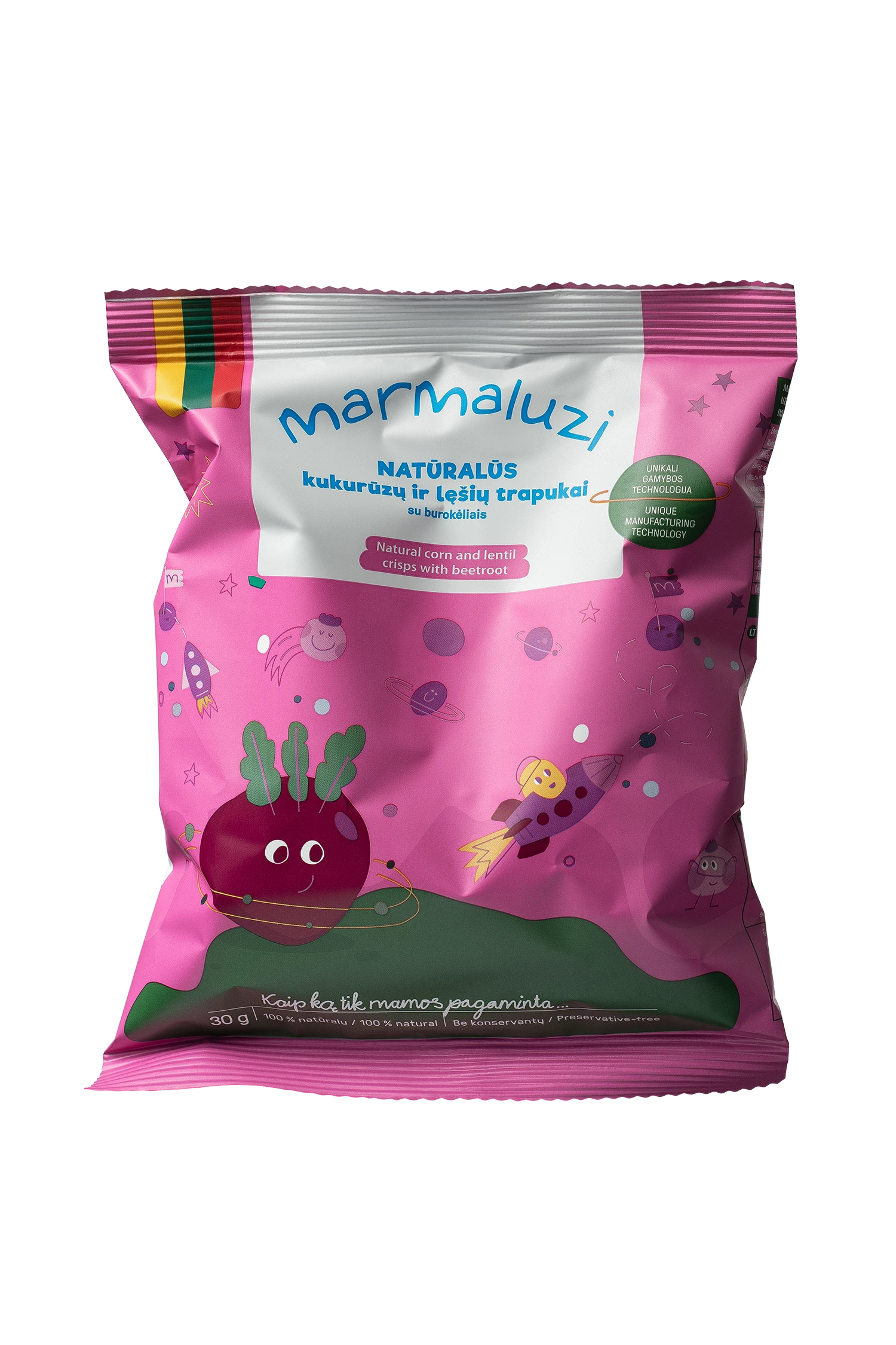 Natūralūs kukurūzų ir lęšių trapukai su burokėliais, 30g
