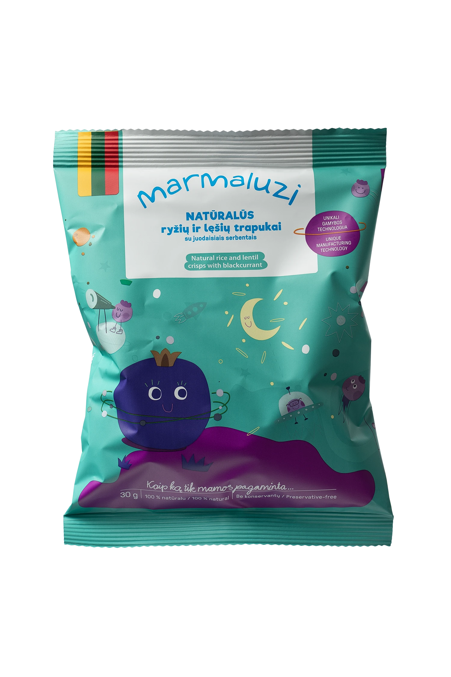 Natūralūs ryžių trapukai su juodaisiais serbentais, 30g