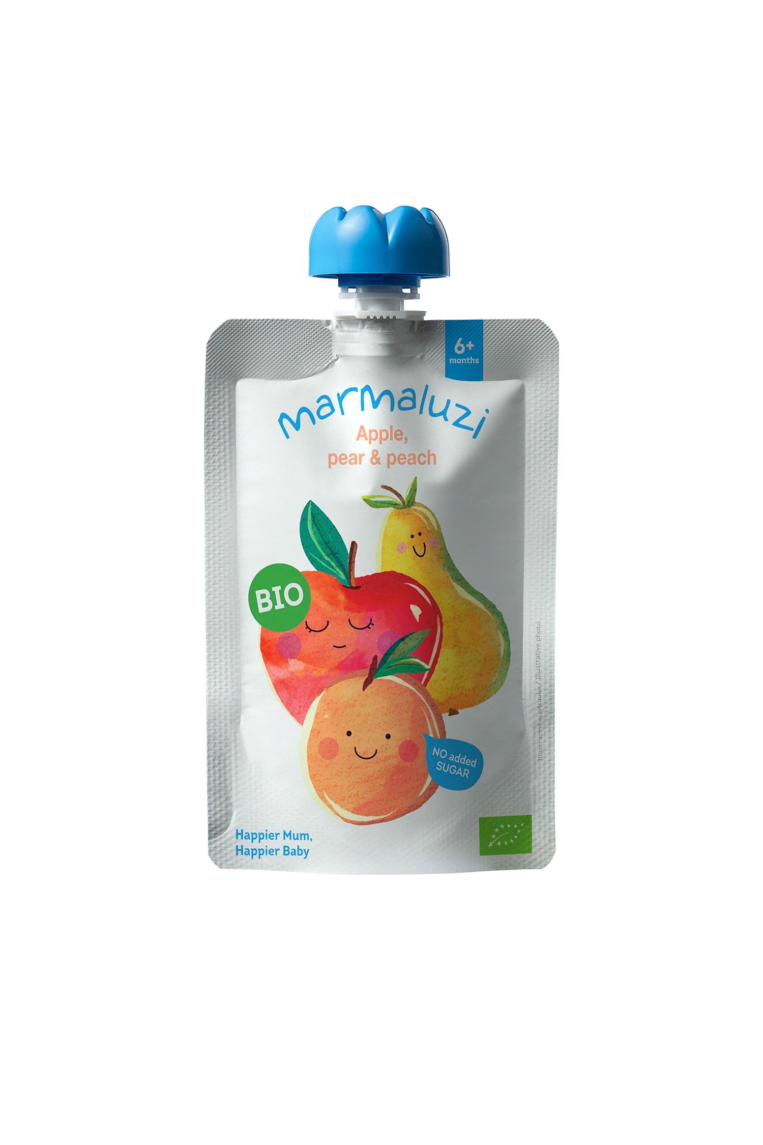 Ekologiška obuolių, kriaušių ir persikų tyrelė, 90g